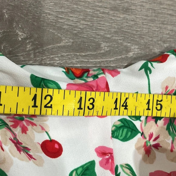 NWOT Ann Taylor Petite Floral Strawberry Mixed Media Ruffle Sleeve Tie Neck XXSP - Picture 10 of 16